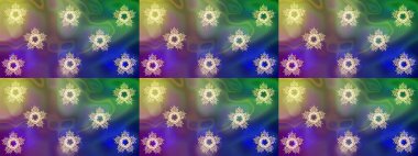 Yeşil, mavi ve menekşe rengi ve kar taneleri. Raster Noel soyut renkli arka plan ve tatlı kar tanesi. Raster illüstrasyonu.