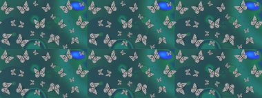 Sevimli kelebekler. Raster geleneksel halk güzel dekor mavi arka planda giyim tasarımı için.