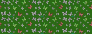 Raster illüstrasyonu. Eskiz geçmişi. Yeşil renklerin çizimi. Soyut renkli güzel kelebek.