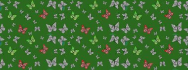 Robot resim. Egzotik hayvanlar. Kumaş, kağıt, ambalaj kâğıdı ve duvar kağıdı tasarımı için harika bir arka plan. Yeşil kelebekler. Raster illüstrasyonu.