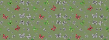 Kumaş, tekstil, baskı ve davetiye. Robot resim. Tarafsız arka planda gece kelebekleri. Raster illüstrasyonu.