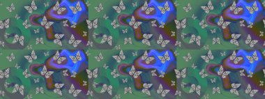 Kelebekler eskizi yeşil renklerle çizerler. Şirin Raster çizimi. Web sayfası arkaplanları, duvar kağıtları, tekstil, yüzey dokuları için mükemmel.