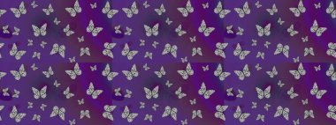 Mor renkli illüstrasyon. Tekstil, kumaş, baskı ve davetiye geçmişi. Kelebekli çizim şekli. Raster..