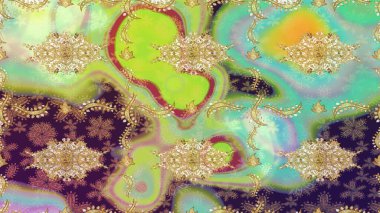 Tarafsız yerine altın rengi barok çiçekli eskiz deseni. Lüks, kraliyet ve Viktorya dönemi konsepti. Süslü raster dekorasyonu. Tarafsız renklerde altın element.