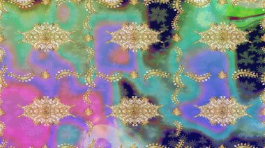 Klasik klasik klasik arka plan. Klasik Raster altın desenini çiz. Geleneksel oryantasyon süsü. Raster illüstrasyonu. Tarafsız renklerde altın elementlerle çizim deseni.