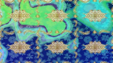 Barok tarzında eskiz oryantal süsü. Geleneksel altın sarısı desenli mavi renkli ve altın elementli.