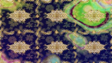 Tasarım şablonu için çizgi çizimi sınırı. Altın desenli çiçek dekoru. Davetiyeler, kartlar, web sayfası için Raster illüstrasyon. Gri renklerdeki altın element. Doğu tarzı ögesi.