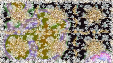 Gri renkli ve altın elementli altın desenli. Süslü raster dekorasyonu. Barok tarzında duvar kağıdı tasarımı için kusursuz damaske deseni arkaplanı.