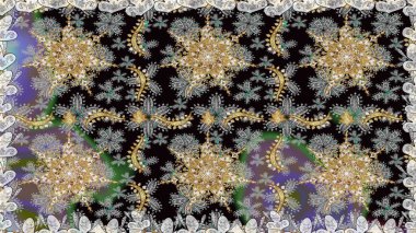 Doğulu stil, altın elementli gri renkli altın desenli arabesk yapar. Raster altın desen. Kusursuz kıvırcık saçlar..