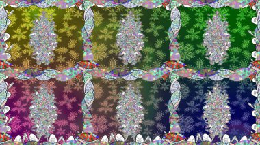 Yeşil renkte güzel bir tekstil. Raster illüstrasyonu. Çiçeklerle suluboya desenleri.