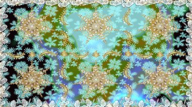 Süslü dekorasyon. Raster illüstrasyonu. Damask altın soyut çiçek nötr renklerde pürüzsüz desen.