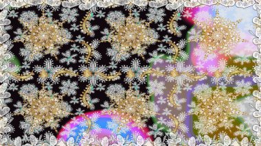 Raster illüstrasyonu. Gri renklerde ve altın elementlerle klasik, pürüzsüz desen.