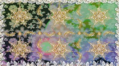 Barok tarzında altın çiçekli süs. Tarafsız renklerde altın element. Altın çiçekli, pürüzsüz desen. Damask arkaplanı.