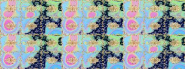 Şık bir grafik desen. Mavi renklerdeki altın elementler. Çiçek deseni. Duvar kâğıdı barok, İspanyol kumaşı. Çizim raster arkaplanı.