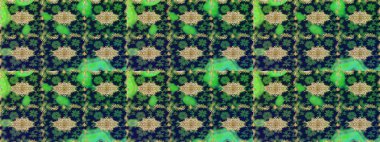 Altın şablonu çiz. Altın elementlerle yeşil renklerde altın desen. Raster doğulu süsü.