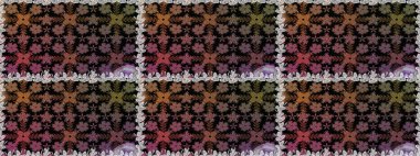 Düz Çiçek Elementleri Tasarımı. Renkli Bahar Temalı Kusursuz Arkaplan. Çiçekli, suluboya desenli kusursuz çiçek deseni. Raster illüstrasyonu. Siyah renkte çiçekler.