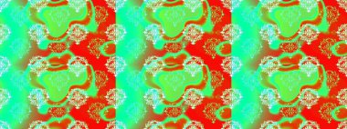 Retro tekstil tasarım koleksiyonu. Çiçekli ipek eşarp. 1950-1960 motifleri. El çizimi çiçek unsurları olan soyut, dikişsiz raster deseni. Yeşil, kırmızı ve turuncu yeşil, kırmızı ve turuncu.