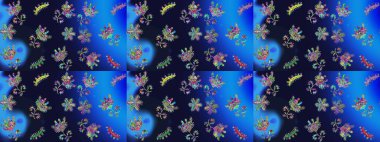 Mavi, gri ve yeşil çiçekli eskiz deseni, suluboya çiçekli desen, güzel çiçek, duvar kağıdı, kart veya kumaş için fayanslı. Raster - stok.