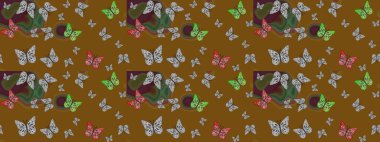Raster Geleneksel Halk Güzel Dekor kahverengi arka planda giysi tasarımı için. Sevimli moda kelebekler.