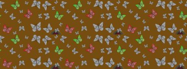 Doğadaki güzellik. Watercolor Style 'da uçan kelebeklerle eskiz kalıbı. Raster illüstrasyonu. Kumaş, Tekstil, Yazdırma ve Davetiye için arkaplan.