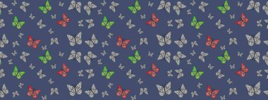 Bahar ve yaz tasarımı için renkli bir arkaplan. Kelebeklerle. Elle çizilmiş illüstrasyon. Raster renklendirilmiş sonsuz doku.