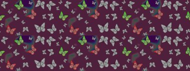 Duvar kağıtları, web sayfası geçmişi, yüzey dokuları, tekstil için mükemmel. Soyut eskiz arka planı. Raster Kelebekleri deseni. Tropikal kelebeklerle kahverengi renkli resimler.