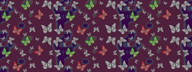 Soyut eskiz arka planı. Güzel bir kumaş tasarımı. Kahverengi renklerin çizimi. Raster kelebekleri deseni.