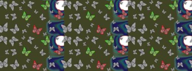 Robot resim. Şirin kelebek yeşil raster desenli. Giysi tasarımı için dekor.