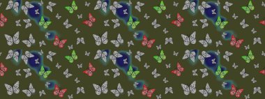 Yeşil kelebek çizimi. Raster illüstrasyonu. Güzel suluboya kelebekler. Kıyafetler, erkekler, kızlar ve duvar kağıtları için soyut çizim kalıbı. Fantezi sevimli illüstrasyon.