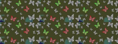 Raster. Yeşil arka planda renkli kelebeğin çizim şekli. Yeşil renkli resim. Karala, karala, karala.