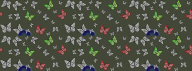 Renk çizimi kalıbı. Tekrarlanan karalamalar. Mistik, semboller. Yeşil arkaplanda el çizimi.