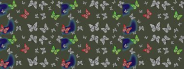 Yeşil arka planda kelebek. Raster illüstrasyonu. Robot resim. Davet, kart, yazdırma için basit kadınsı desen.