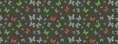 Web sayfası geçmişleri, duvar kağıtları, tekstil ve yüzey dokuları için mükemmel. Çizim kalıbı. Renkli kelebekler. Raster illüstrasyonu.