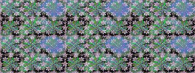 Raster. Yeşil renkli güzel çiçeklerle kusursuz desen, suluboya çiçek deseni, duvar kağıdı, kart ya da kumaş için fayanslı..
