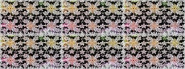 Raster. Düz Çiçek Elementleri Tasarımı. Renkli Bahar Teması Kusursuz Arkaplan.