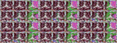 Renkli Bahar Temalı Kusursuz Arkaplan. Raster illüstrasyonu. Düz Çiçek Elementleri Tasarımı. Kusursuz çiçek deseni. Güzel kumaş deseni. Asya tekstil tarzında.