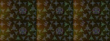 Kahverengi, gri ve yeşil renklerde. Raster illüstrasyonu. Küçük çiçekteki sevimli çiçek deseni. Soyut çiçek çizim kalıbı arka planı. Raster deseni.