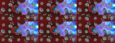 Raster Illustrasyon 'daki Çiçek Deseni' nin son moda çizimi. Güzel kumaş deseni. Düz Çiçek Elementleri Tasarımı. Renkli Yaz Teması çizim şablonu.