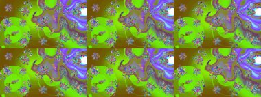 Raster illüstrasyonu. Yeşil kıvırcık çiçekler yeşil renkte şekillenir. Klasik çiçek tasarım elementleri.