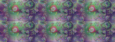 Kusursuz bir arka plan modeli. Yeşil, nötr ve mor renkli vadi çiçekleri. Suluboya, elle çizilmiş. Raster - stok.