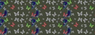 Şirin kelebek yeşil raster desenli. Robot resim. Giysi tasarımı için dekor.