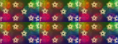 Kahverengi, yeşil ve mor renkli kristal kar tanesi. Raster illüstrasyonu.