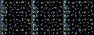 Raster düz çiçek çizim deseni. Hediye ambalaj kağıdı, tebrik kartları, posterler ve pankart tasarımı. Siyah renkte çiçekler.