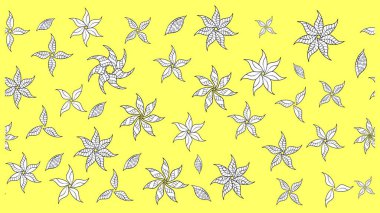 Renkli Bahar Teması eskiz kalıbı. Sarı renkli çiçekler. Düz Çiçek Elementleri Tasarımı. Raster illüstrasyonunda çiçek deseni çizimi.