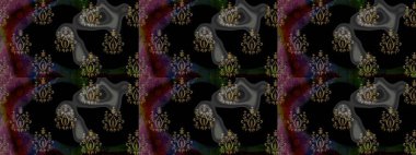 Şirin çiçek elementleri. Siyah renkli çiçekler. Robot resim. Raster illüstrasyonu.