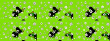 Kumaş desenli papatya çiçeği detayı. Yeşil renkte çiçekler.