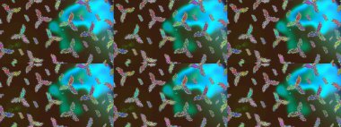 Kar taneleri izole edildi. Kahverengi, yeşil ve mavi renkli kar tanesi süsü. Kar tanesi süsü Raster illüstrasyonu. Güzel süs eşyası..