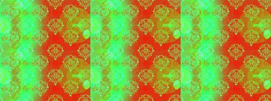 Çiçek ve yapraklı karalama şeklinde Raster çiçek deseni. Yeşil, turuncu ve sarı renklerde bahar çiçekleri. Raster illüstrasyonu.