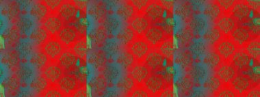 Çiçekli ipek eşarp. El çizimi çiçek unsurları olan soyut, dikişsiz raster deseni. 1950-1960 motifleri. Retro tekstil tasarım koleksiyonu. Kırmızı, kahverengi ve yeşil kırmızı, kahverengi ve yeşil.