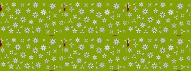 Çiçek desenli çizim. Raster illüstrasyonu. Yeşil renkli Asyalı tekstil.